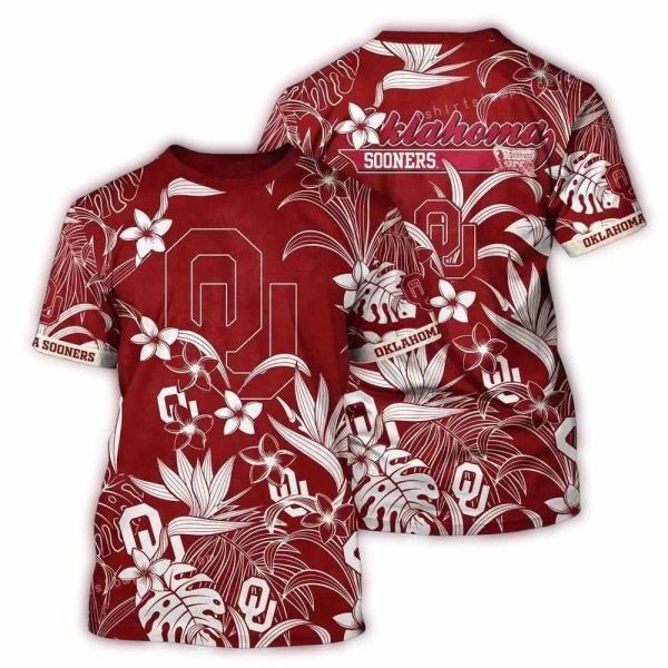 Oklahoma Sooners Flower Floral White AOP T Shirt 1
