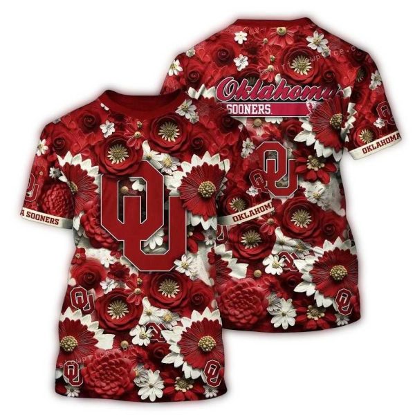 Oklahoma Sooners Flower Pattern Tropical AOP T Shirt 1