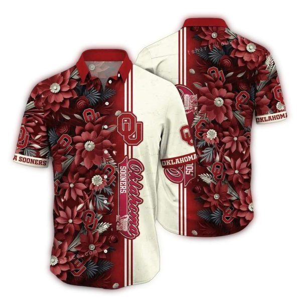 Oklahoma Sooners Flower Stripe Hawaiian Shirt 1