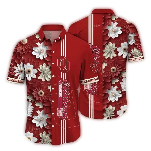 Oklahoma Sooners Flower Stripe Red Hawaiian Shirt 1