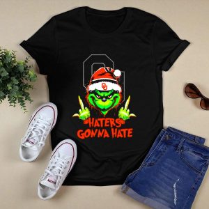 Oklahoma Sooners Grinch Haters Gonna Hate Middle Finger Santa Hat T-Shirt