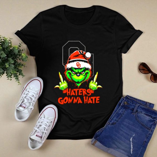 Oklahoma Sooners Grinch Haters Gonna Hate Middle Finger Santa Hat T Shirt 1