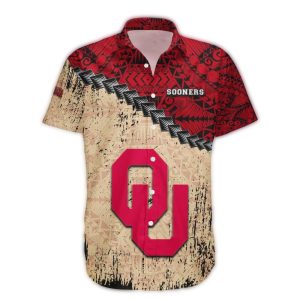 Oklahoma Sooners Grunge Polynesian Tattoo Hawaiian Shirt