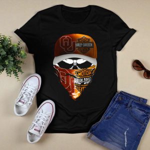 Oklahoma Sooners Hd Motorcycles Skull Mask T-Shirt