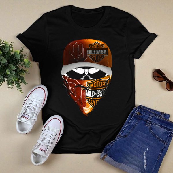 Oklahoma Sooners HD Motorcycles Skull Mask T Shirt 1