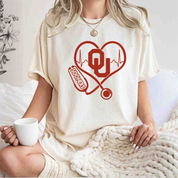 Oklahoma Sooners Heartbeat Nurse Stethoscope T Shirt 1 1