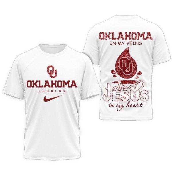 Oklahoma Sooners Jesus In My Heart Unissex 3D Shirt 1