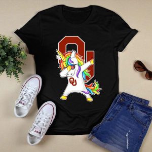 Oklahoma Sooners Ou Logo Rainbow Unicorn Dabbing T-Shirt