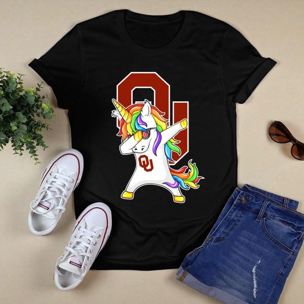 Oklahoma Sooners OU Logo Rainbow Unicorn Dabbing T Shirt 1