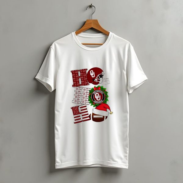 Oklahoma Sooners Ou Helmet Wreath Football Santa Ho Ho Ho Christmas T Shirt t shirt 1