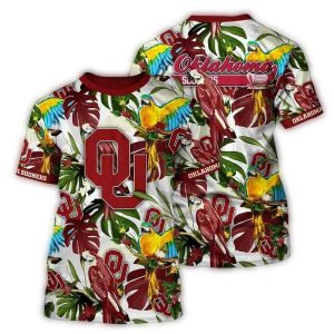 Oklahoma Sooners Parrot Floral Leafs Art All-over Print T-Shirt