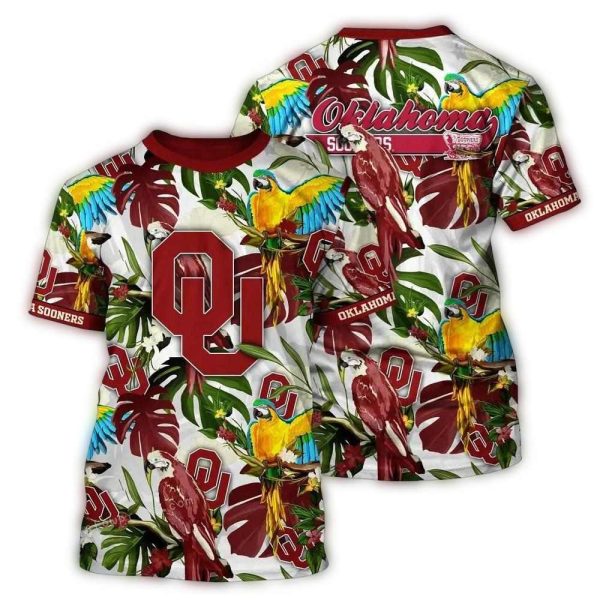 Oklahoma Sooners Parrot Floral Leafs Art AOP T Shirt 1