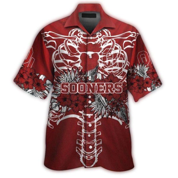 Oklahoma Sooners Skeleton Floral Tropical Hawaiian Shirt 1