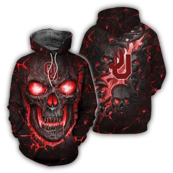Oklahoma Sooners Skull Fire Eyes AOP Hoodie 1