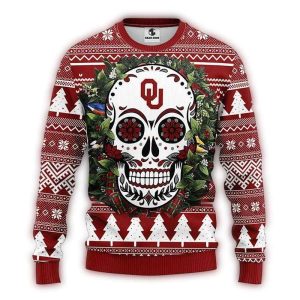 Oklahoma Sooners Skull Flower Ugly Sweater