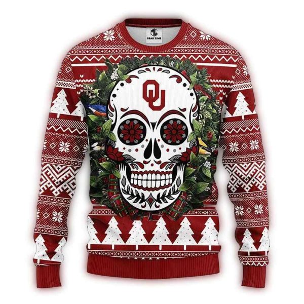 Oklahoma Sooners Skull Flower Ugly Sweater 1