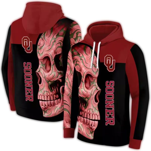 Oklahoma Sooners Skull Motif AOP Hoodie 1