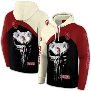 Oklahoma Sooners Skull Punisher Cream Black All-over Print Hoodie