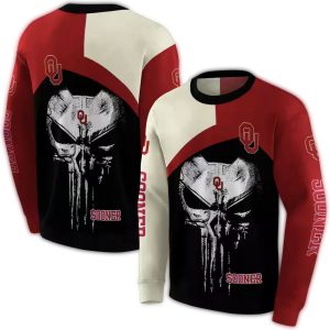 Oklahoma Sooners Skull Punisher Cream Black All-over Print Sweatshirt