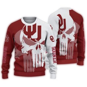 Oklahoma Sooners Skull Punisher Split Ugly Sweater