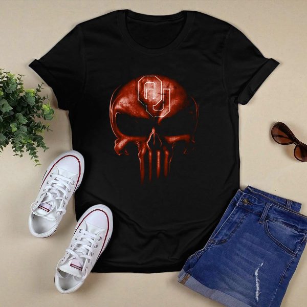 Oklahoma Sooners Skull Punisher Style T Shirt 1