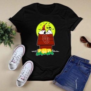 Oklahoma Sooners Snoopy Woodstock Halloween Moon Jack O Lanterns T-Shirt