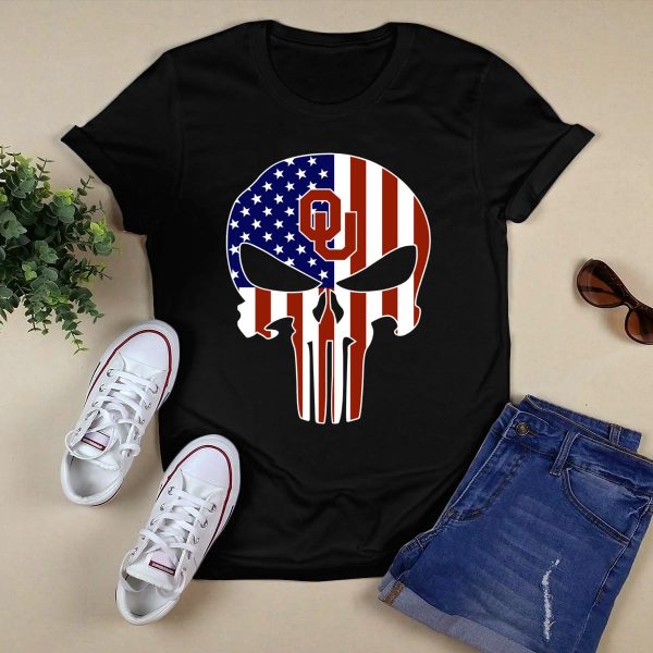 Oklahoma Sooners The Punisher American Flag Skull Design Ou T Shirt 1
