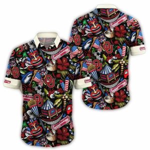 Oklahoma Sooners Tiki Shark And Turtle Floral Hawaiian Shirt