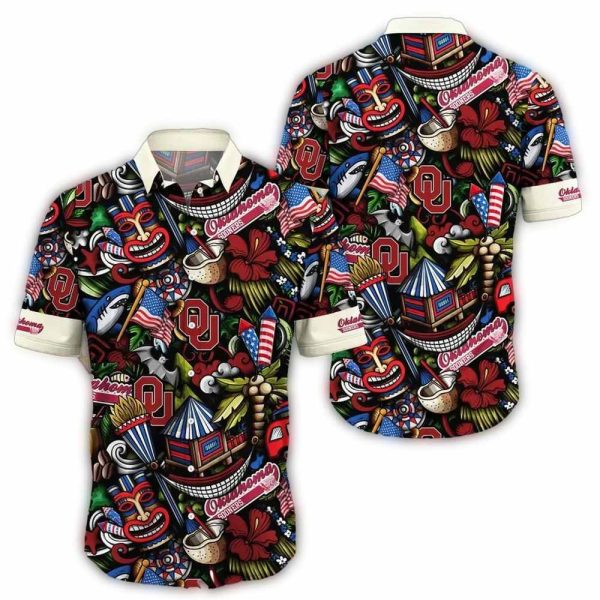 Oklahoma Sooners Tiki Shark and Turtle Floral Hawaiian Shirt 1