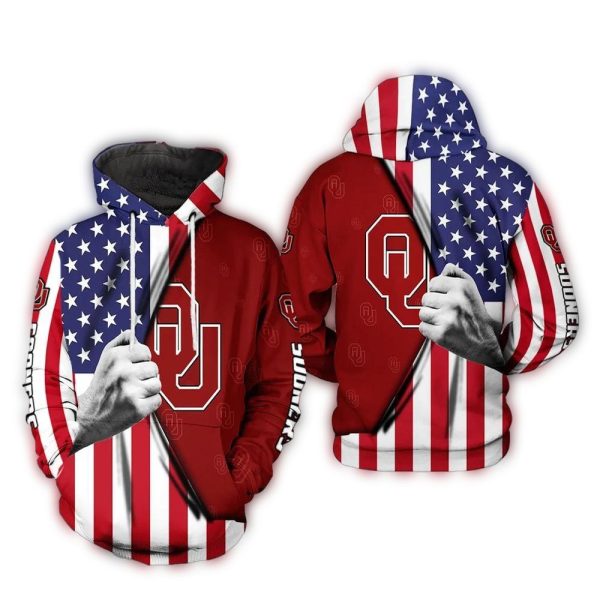 Oklahoma Sooners With Flag American My Heart AOP Hoodie 1