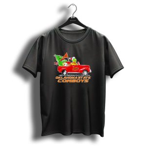 Oklahoma State Cowboys Christmas Grinch And Dog Driving Red Osu Car With Tree And Presents T-Shirt