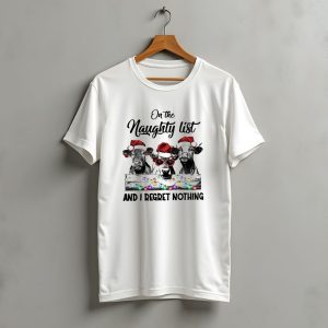 On The Naughty List And I Regret Nothing Cow Christmas Santa Hats Lights T-Shirt