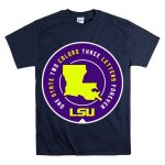 One State Two Colors Three Letters Forever Lsu Louisiana Map Purple Gold Circle T-Shirt
