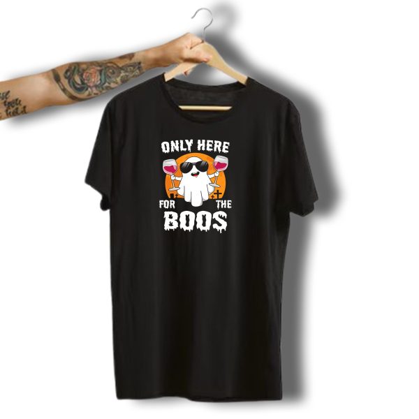 Only Here For The Boos Funny Halloween Cute Ghost With Wine Glasses And Sunglasses T Shirt t shirt 1 1