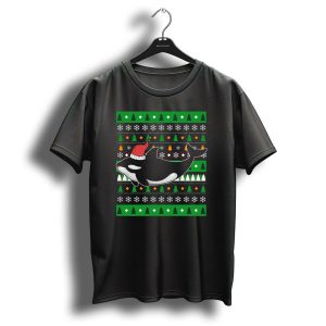 Orca Zookeeper Ugly Christmas Killer Whale Santa Hat Snowflakes Trees T Shirt