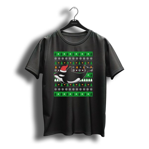 Orca Zookeeper Ugly Christmas Killer Whale Santa Hat Snowflakes Trees T Shirt t shirt 1
