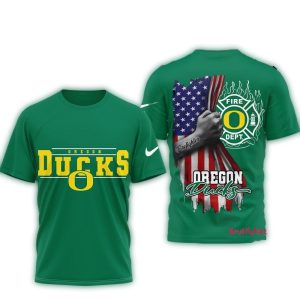 Oregon Ducks 2025 Firefighter American Flag All-Over Print T-Shirt