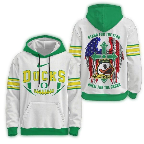 Oregon Ducks 2025 NCAA Stand For The Flag Kneel For the Cross Hoodie 1