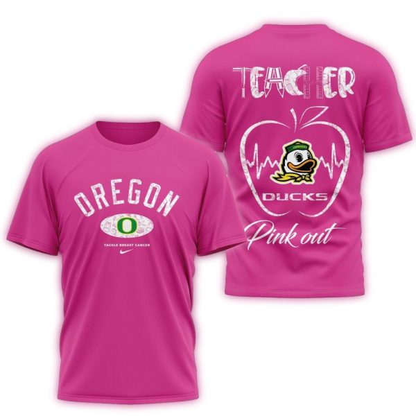 Oregon Ducks 2025 NCAA Teacher Tackle Breast Cancer Unisex 3D Shirt 1