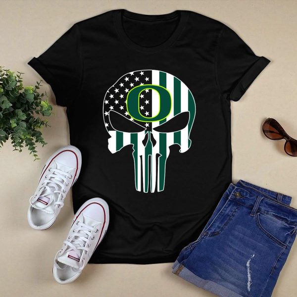 Oregon Ducks American Flag Punisher Skull T Shirt 1