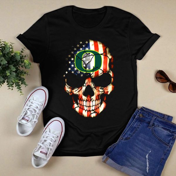 Oregon Ducks American Flag Skull T Shirt 1