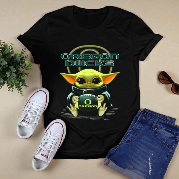 Oregon Ducks Baby Yoda Football T Shirt 1