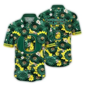 Oregon Ducks Big Logo And Flower Pattern Hawaiian Shirt