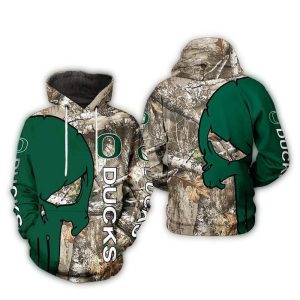 Oregon Ducks Camo Veteran Hunting And Punisher Skull All-Over Print Hoodie