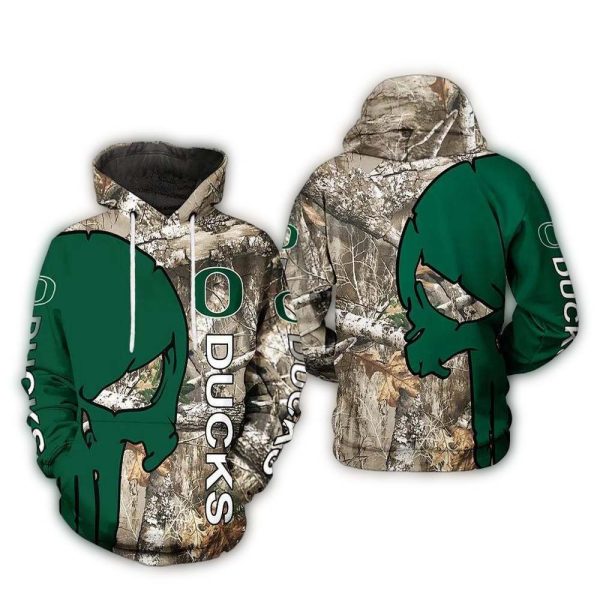 Oregon Ducks Camo Veteran Hunting and Punisher Skull AOP Hoodie 1