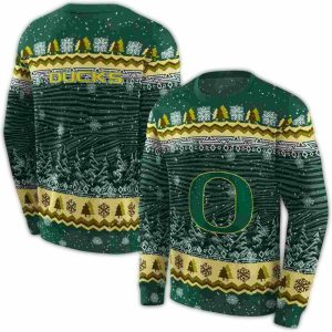 Oregon Ducks Christmas Trees All-Over Print Sweatshirt
