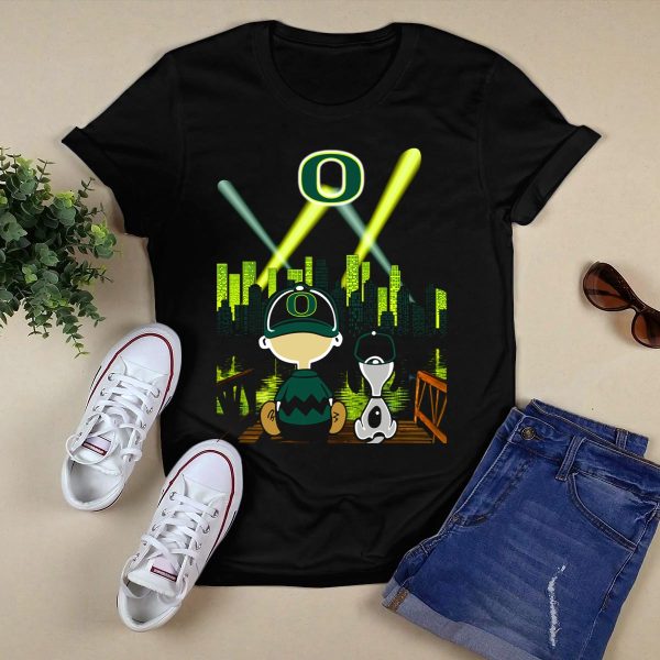 Oregon Ducks City Skyline Night Scene With O Logo And Lights T Shirt 1