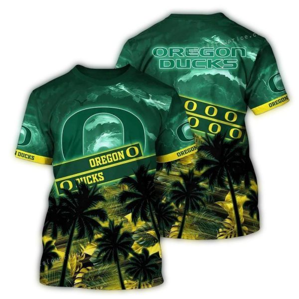Oregon Ducks Coconut Sunset Tropical AOP T Shirt 1