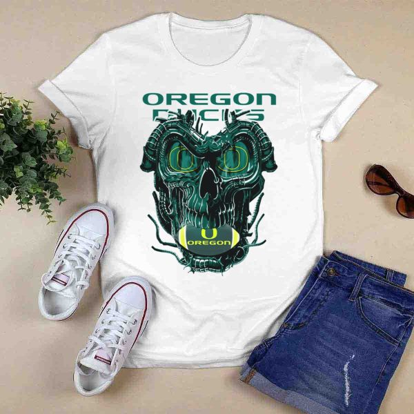 Oregon Ducks Dragonskull Football Fusion T Shirt 0