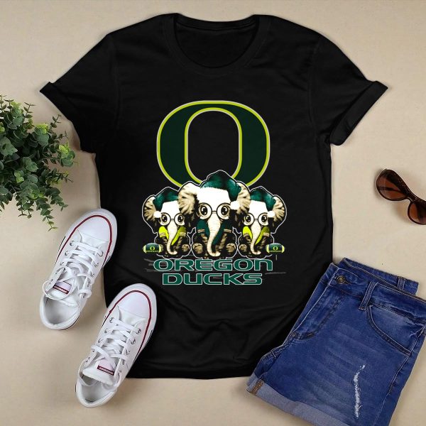 Oregon Ducks Elephant Trio Christmas T Shirt 1